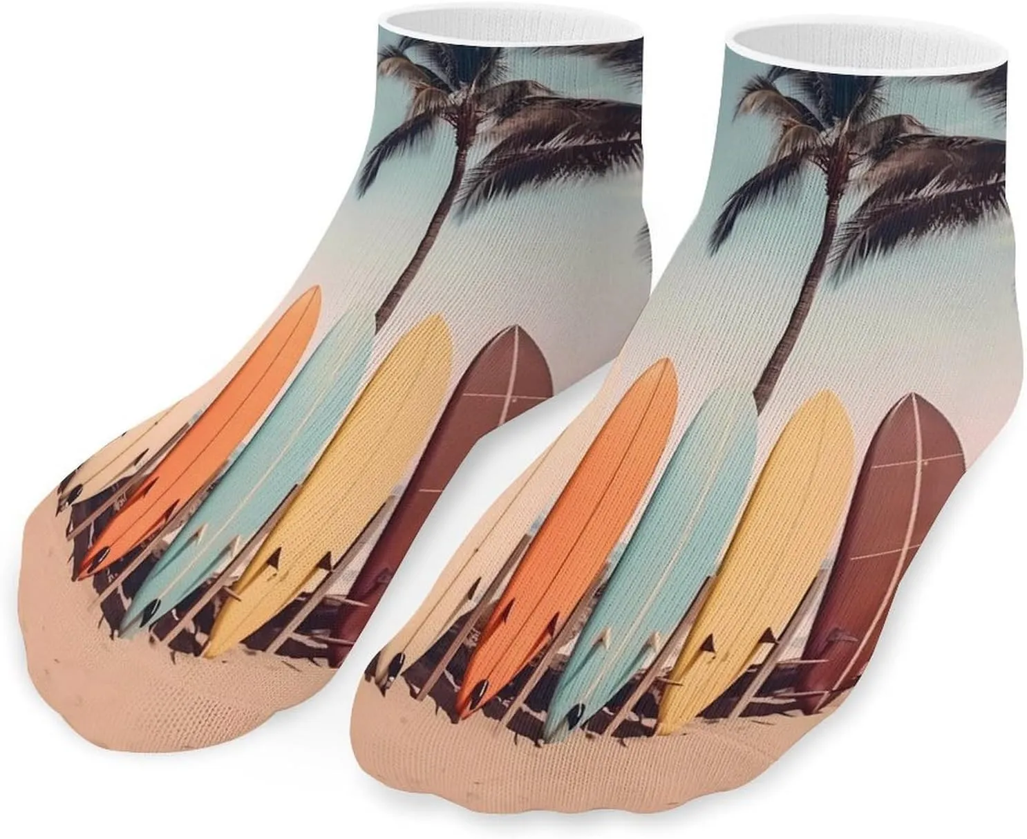 Surfboard Palm Tree Printed Ankle Socks No Show Sock Low-Cut Athletic Socks for Men Women 1 Pair