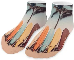 Surfboard Palm Tree Printed Ankle Socks No Show Sock Low-Cut Athletic Socks for Men Women 1 Pair