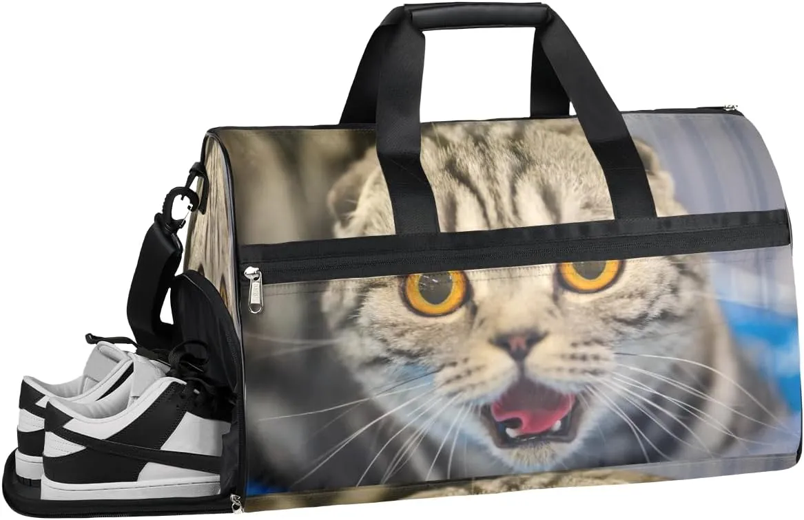 Surprise Cat Resistant Sports Gym Bag for Women Men Travel Duffel bag with Wet Pocket & Shoes Compartment Waterproof Weekender Bag 19.7"x9.9"x13"
