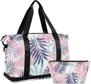 susiyo Duffel Bags Gym Bag for Women, Tropical Floral and Palm Leaves Sports Travel Duffel Bag with Shoes Compartment, Perfect for Travel, Gym