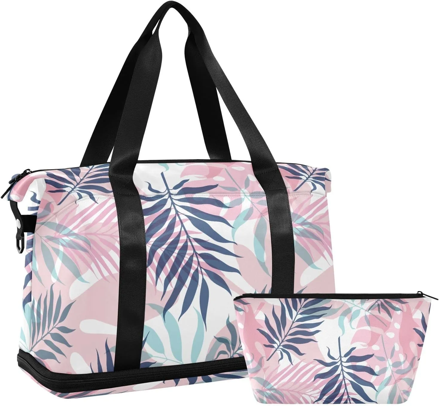 susiyo Duffel Bags Gym Bag for Women, Tropical Floral and Palm Leaves Sports Travel Duffel Bag with Shoes Compartment, Perfect for Travel, Gym