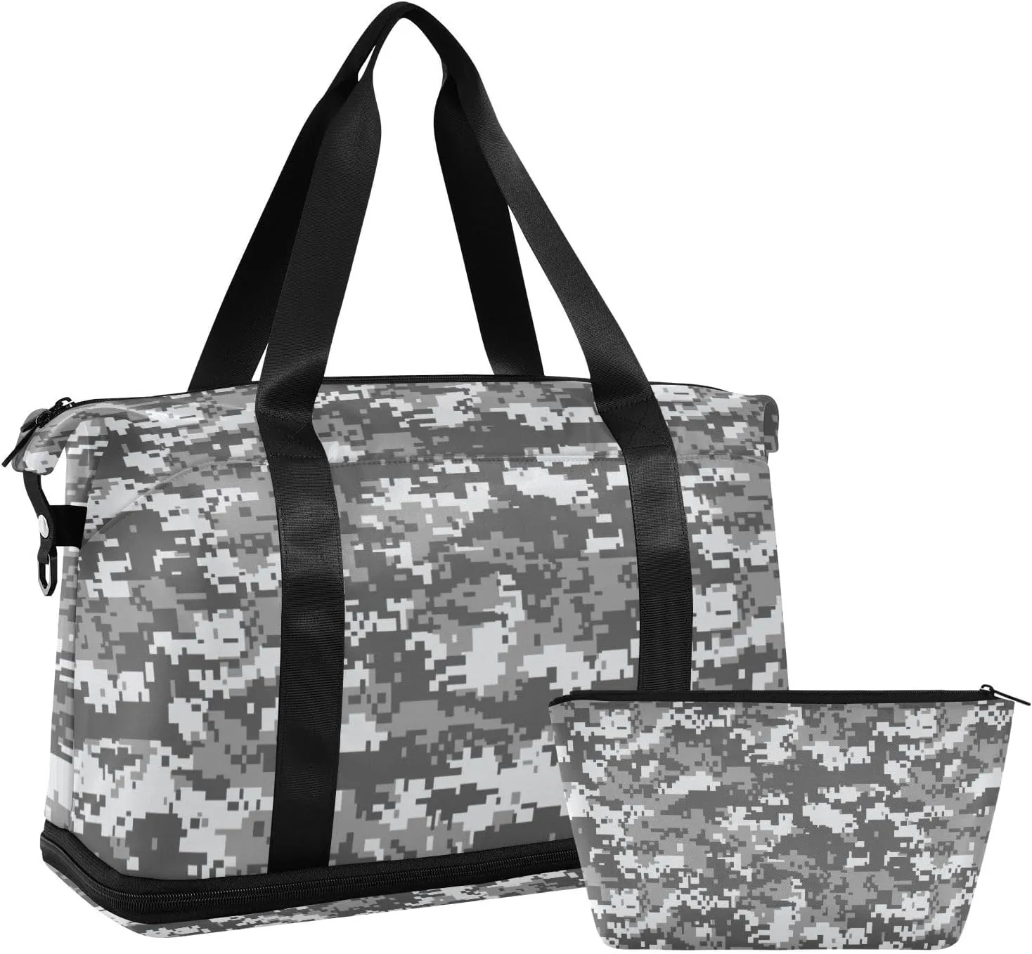 susiyo Sports Duffel Bags for Women, Gray Camouflage Military Travel Duffel Bags Gym Bags with Shoes Compartment, Weekender Bag Perfect for Travel, Gym