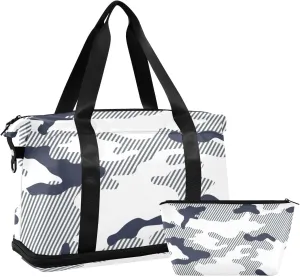 susiyo Sports Duffel Bags for Women, Light Blue Camouflage Travel Duffel Bags Gym Bags with Shoes Compartment, Weekender Bag Perfect for Travel, Gym
