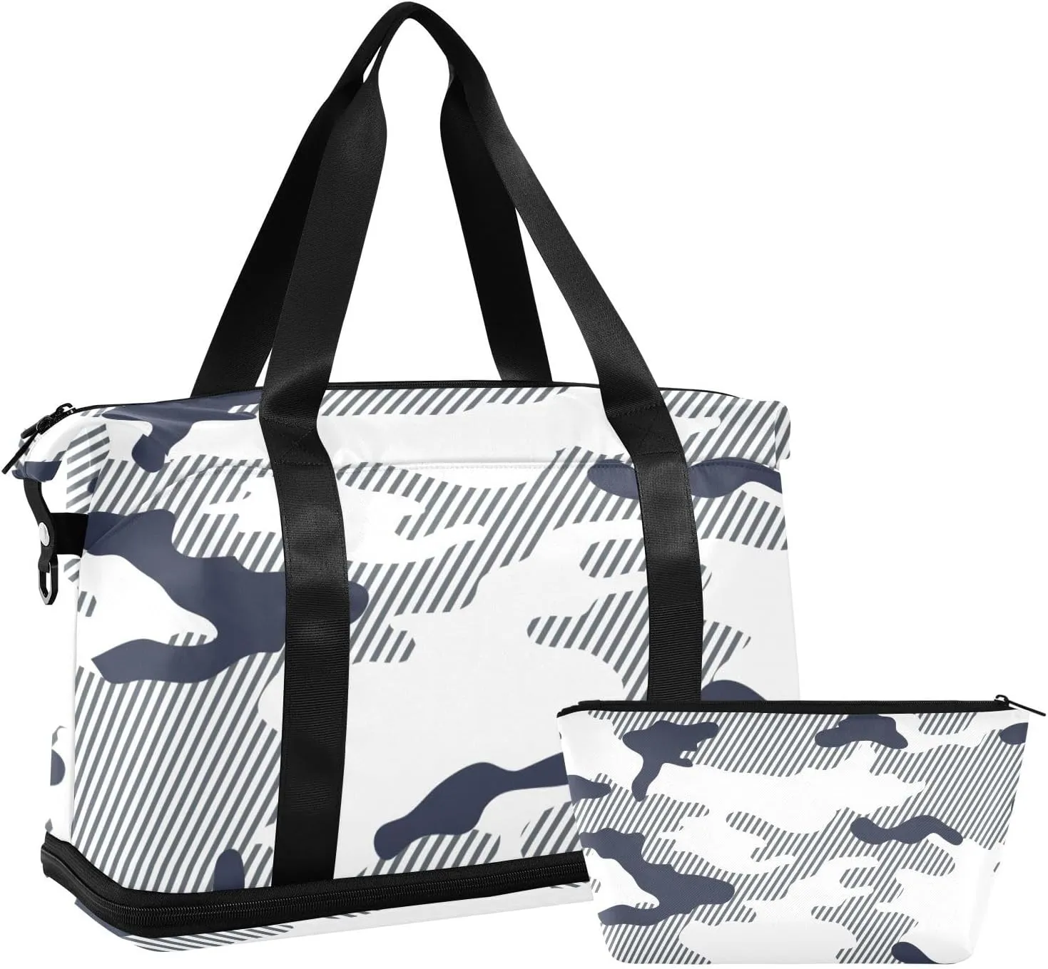 susiyo Sports Duffel Bags for Women, Light Blue Camouflage Travel Duffel Bags Gym Bags with Shoes Compartment, Weekender Bag Perfect for Travel, Gym