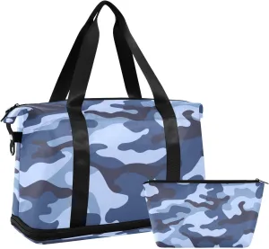 susiyo Sports Duffel Bags for Women, Navy Blue Camouflage Travel Duffel Bags Gym Bags with Shoes Compartment, Weekender Bag Perfect for Travel, Gym