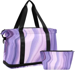 susiyo Sports Duffel Bags for Women, Purple Marble Texture Travel Duffel Bags Gym Bags with Shoes Compartment, Weekender Bag Perfect for Travel, Gym