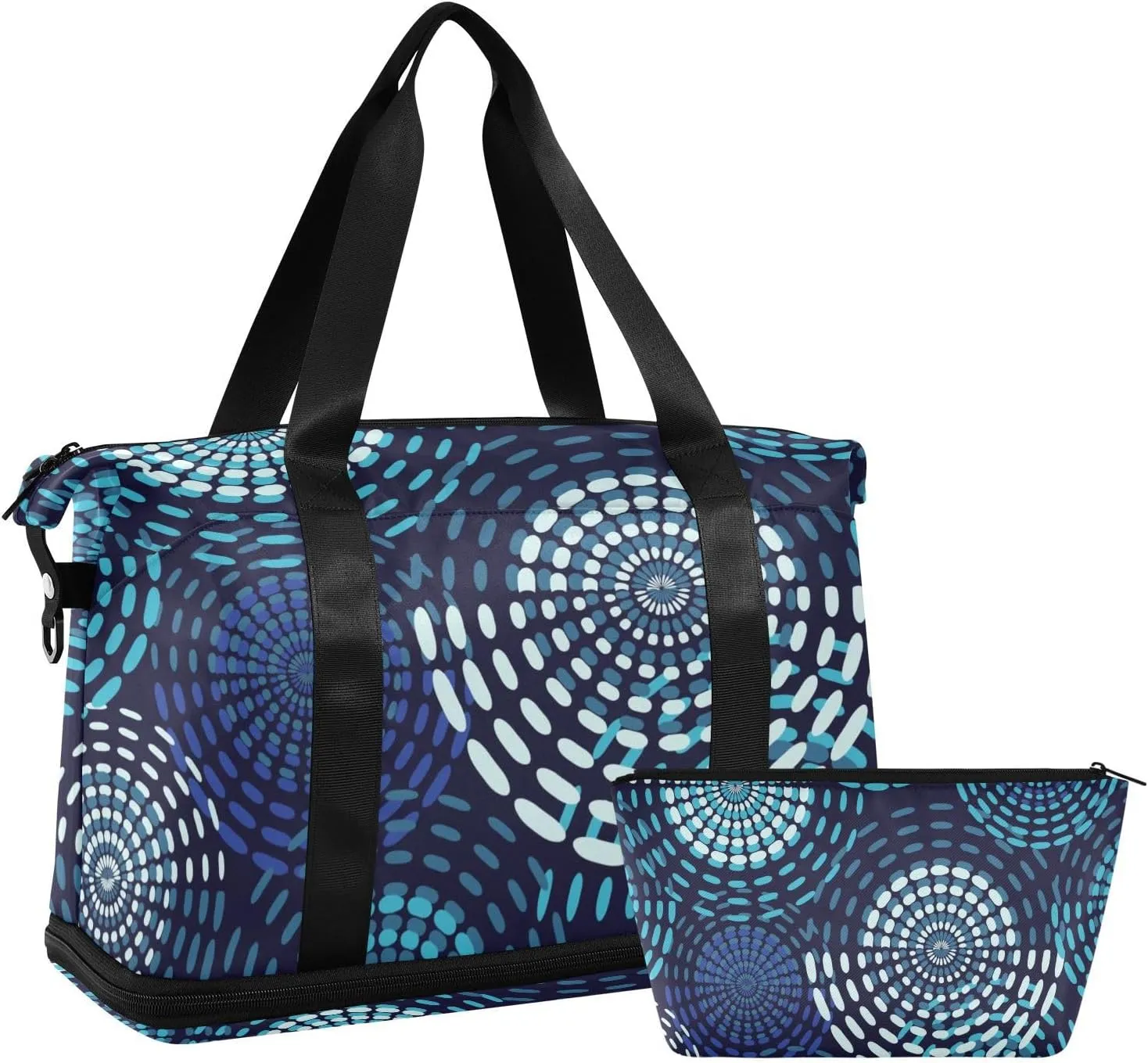 susiyo Travel Duffel Bags for Women, Blue Polka Dot Sports Duffel Bags Gym Bags with Shoes Compartment, Tote Bag Weekender Bag for Travelling