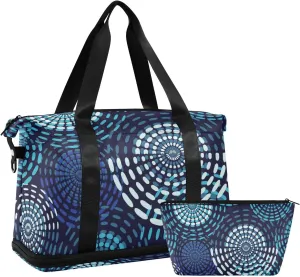 susiyo Travel Duffel Bags for Women, Blue Polka Dot Sports Duffel Bags Gym Bags with Shoes Compartment, Tote Bag Weekender Bag for Travelling