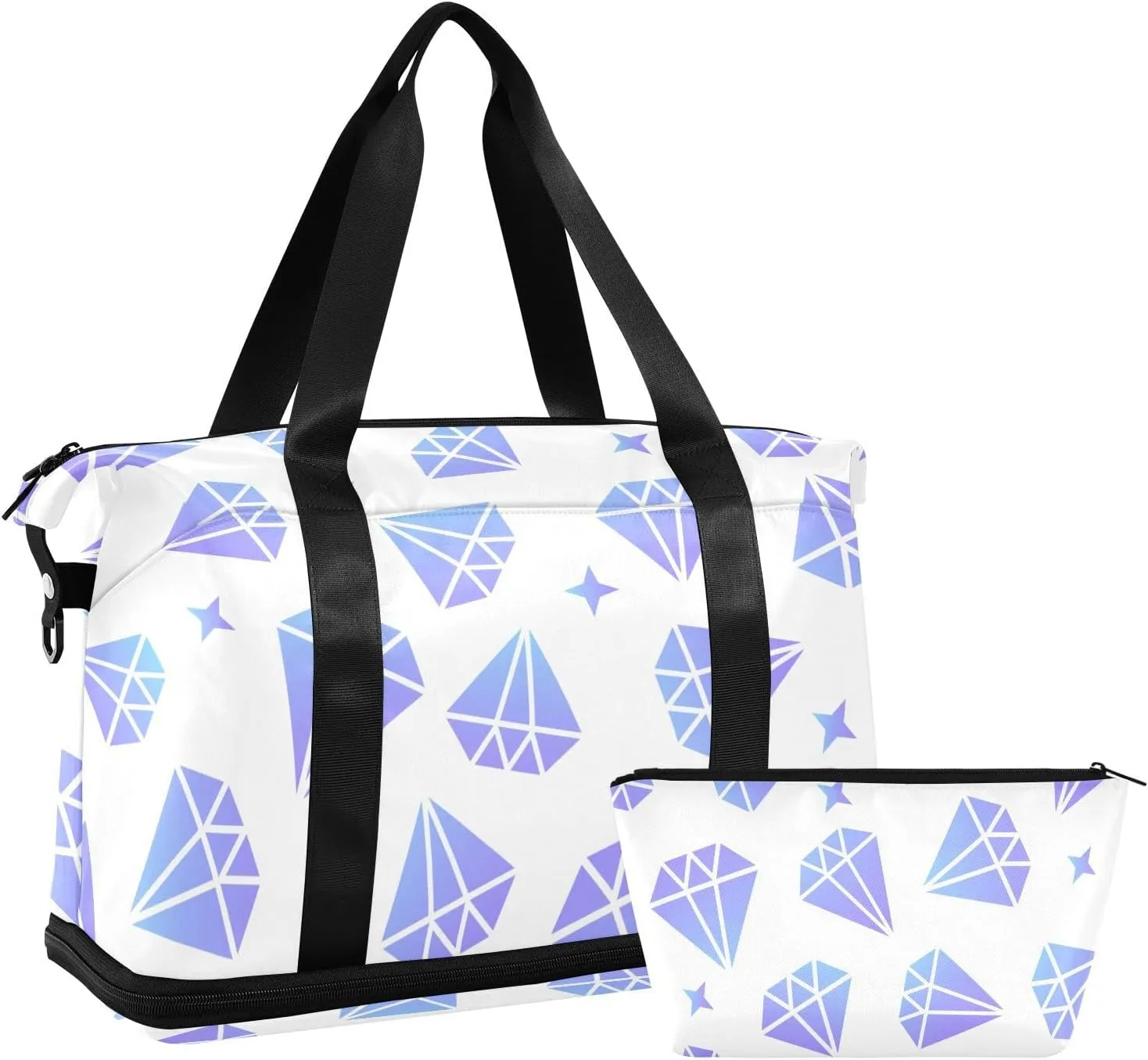 susiyo Travel Duffel Bags for Women, Purple Diamonds Sports Duffel Bags Gym Bags with Shoes Compartment, Tote Bag Weekender Bag for Travelling
