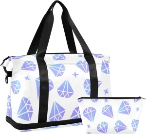 susiyo Travel Duffel Bags for Women, Purple Diamonds Sports Duffel Bags Gym Bags with Shoes Compartment, Tote Bag Weekender Bag for Travelling