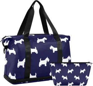 susiyo Travel Duffel Bags for Women, Scottish Terrier Dog Sports Duffel Bags Gym Bags with Shoes Compartment, Tote Bag Weekender Bag for Travelling