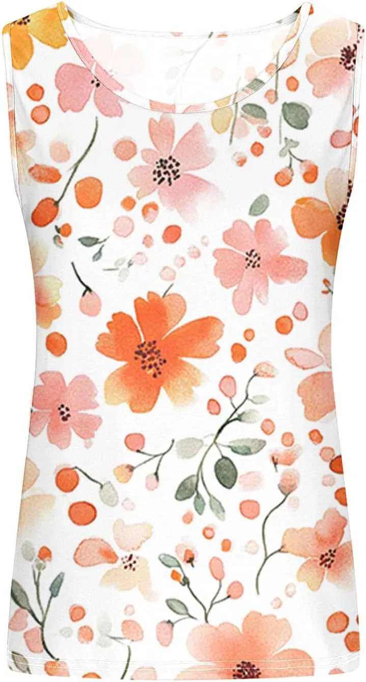 Tank Tops for Women Floral Print Sleeveless Crewneck Loose Fit Summer Tunic Tops Casual Vacation Beach Shirts