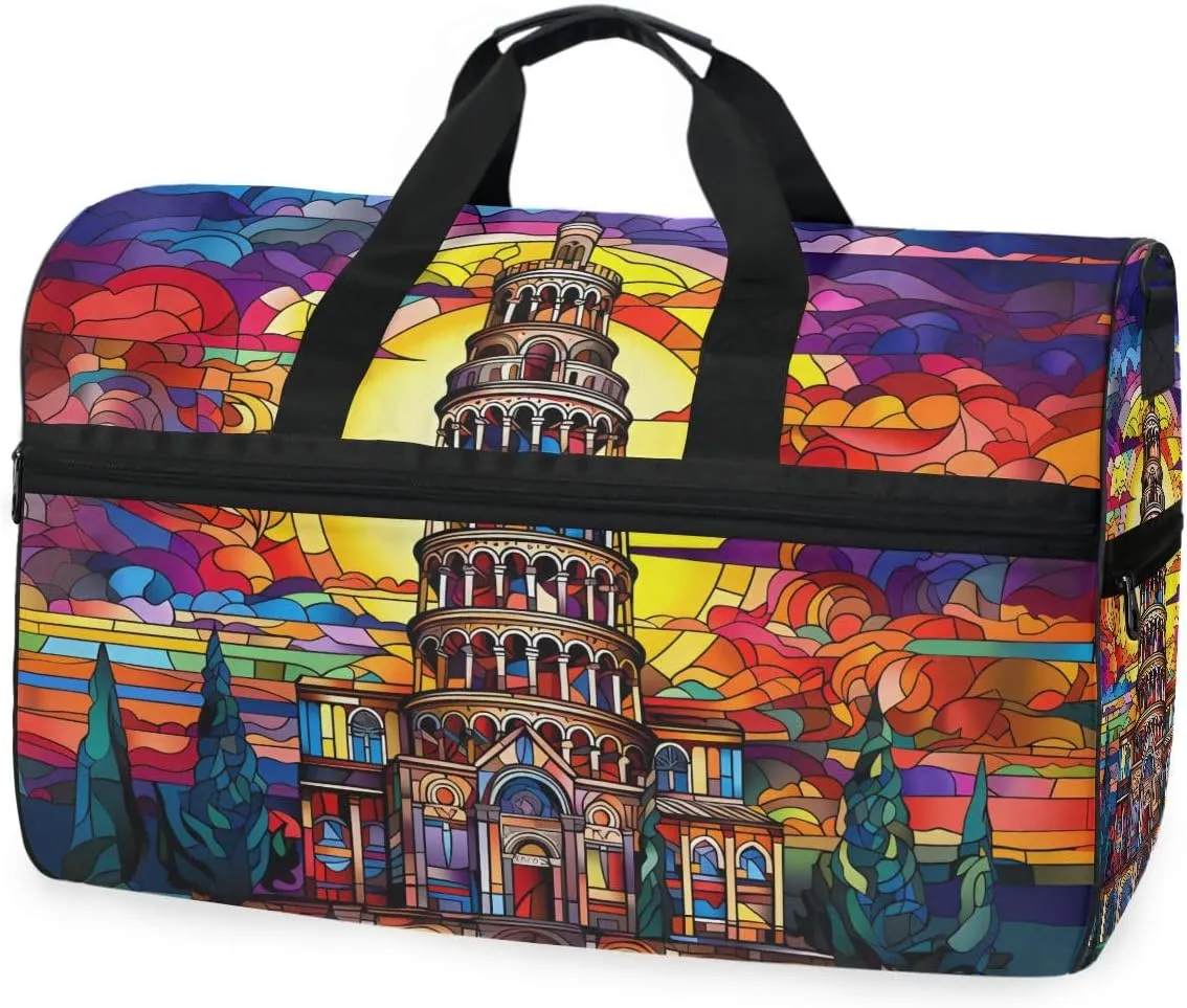 The Leaning Tower Of Pisa Travel Duffel Bag Luggage Sports Gym Bags With Shoes Compartment Large Capacity Lightweight Duffle Bag For Men Women