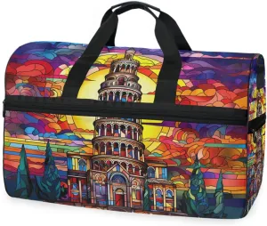 The Leaning Tower Of Pisa Travel Duffel Bag Luggage Sports Gym Bags With Shoes Compartment Large Capacity Lightweight Duffle Bag For Men Women