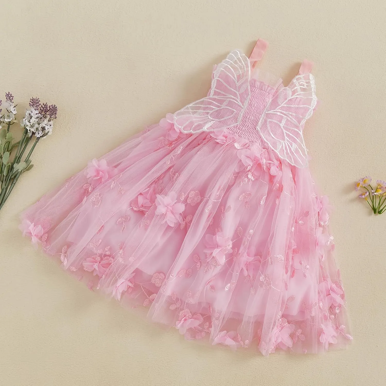 Toddler Baby Girl Butterfly Wings Dress Kids Girls Tulle Butterfly Wing Skirt Princess Sleeveless Birthday Tutu Party Dress