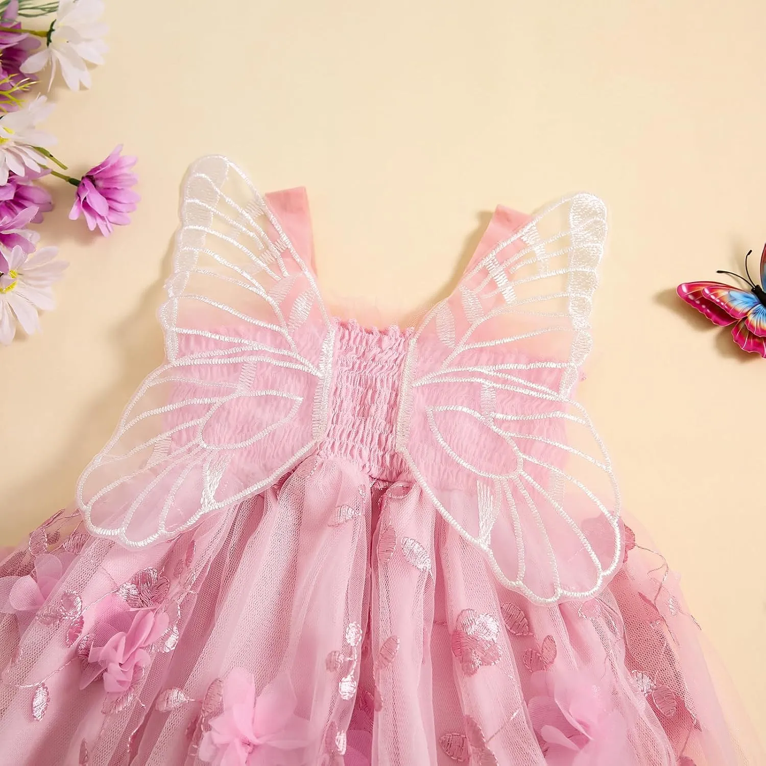 Toddler Baby Girl Butterfly Wings Dress Kids Girls Tulle Butterfly Wing Skirt Princess Sleeveless Birthday Tutu Party Dress