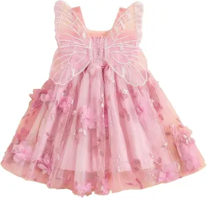 Toddler Baby Girl Butterfly Wings Dress Kids Girls Tulle Butterfly Wing Skirt Princess Sleeveless Birthday Tutu Party Dress