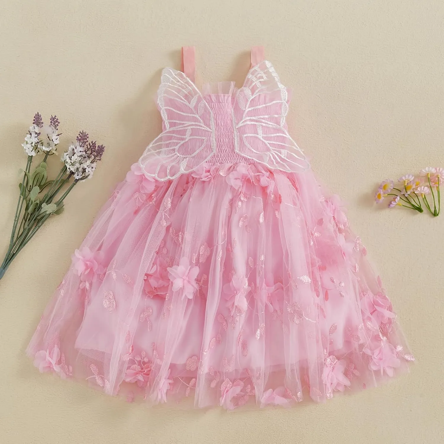 Toddler Baby Girl Butterfly Wings Dress Kids Girls Tulle Butterfly Wing Skirt Princess Sleeveless Birthday Tutu Party Dress
