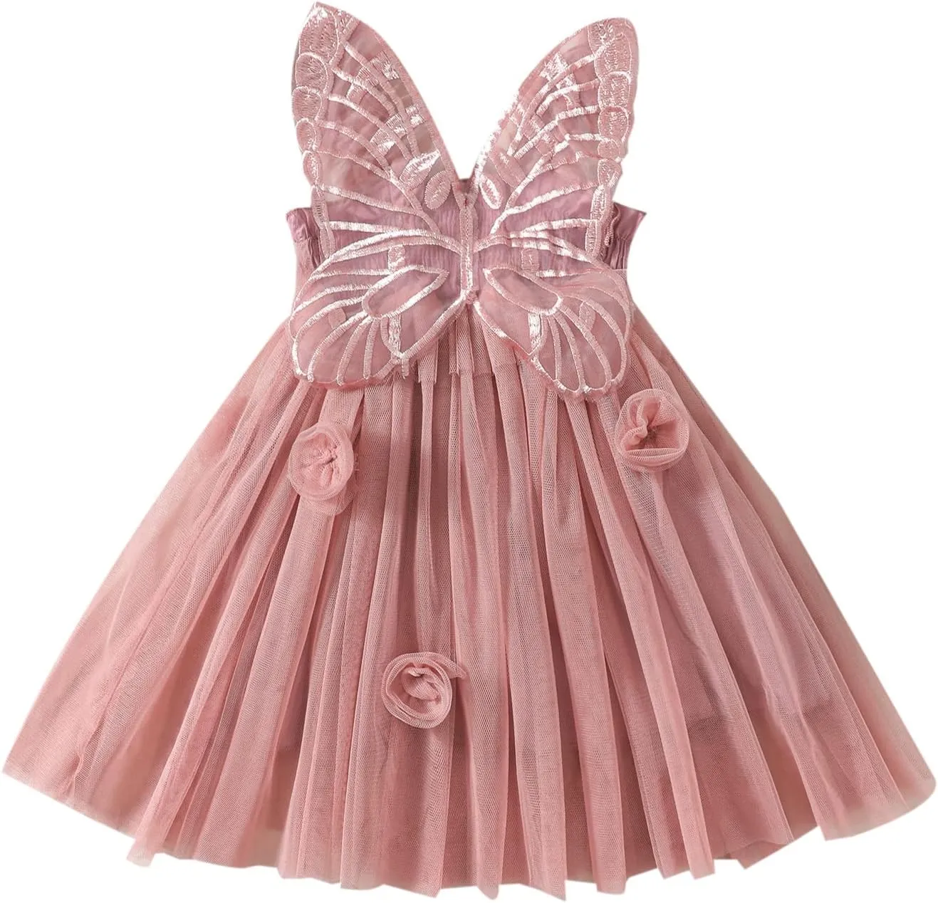 Toddler Baby Girls Butterfly Dress Sleeveless Wings Flower Tulle Tutu Princess Summer Birthday Party Dresses Baby Dusty Pink 3-4 Years