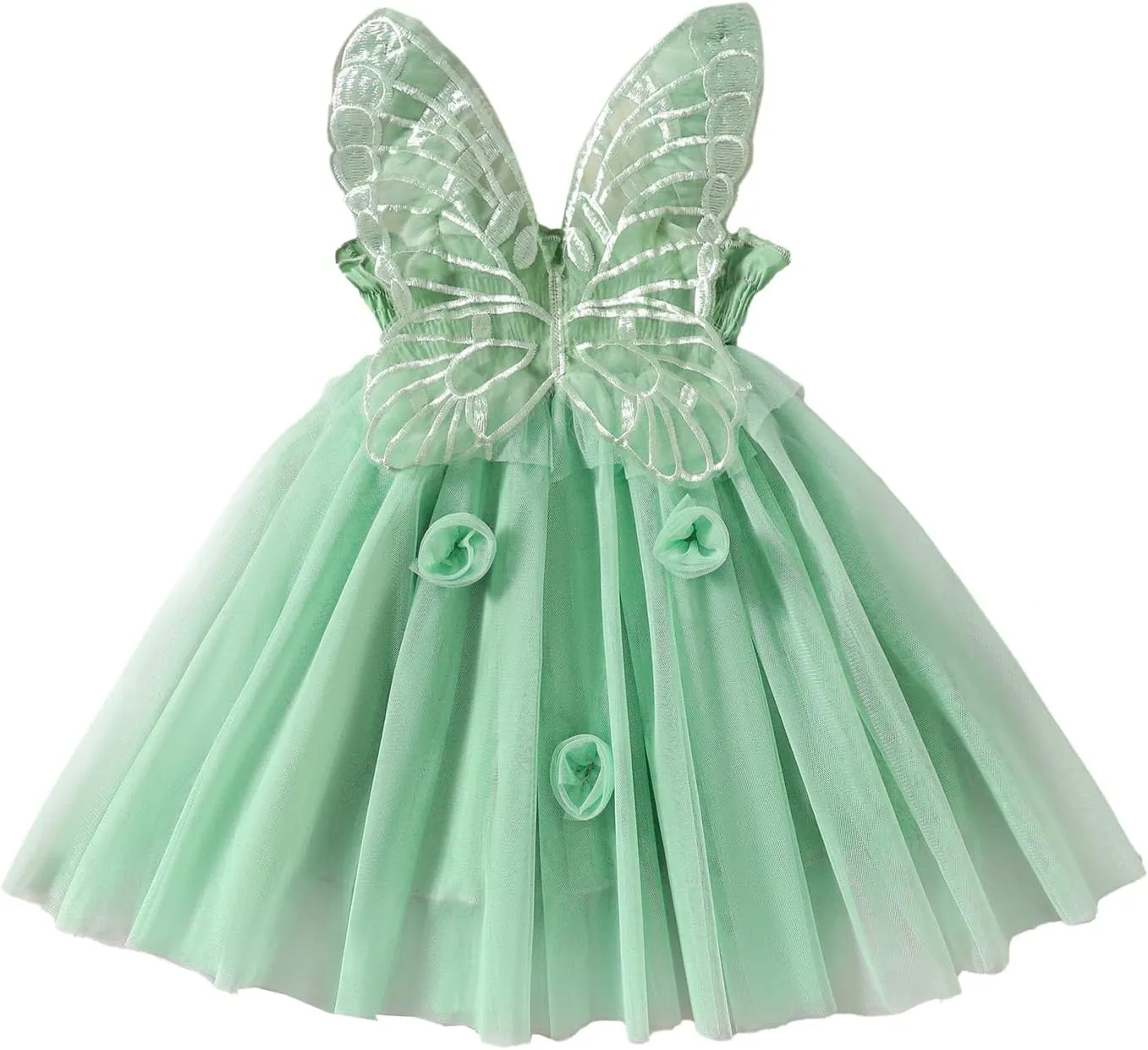 Toddler Baby Girls Butterfly Dress Sleeveless Wings Flower Tulle Tutu Princess Summer Birthday Party Dresses Baby Green 3-4 Years