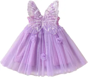 Toddler Baby Girls Butterfly Dress Sleeveless Wings Flower Tulle Tutu Princess Summer Birthday Party Dresses Baby Purple 18-24 Months