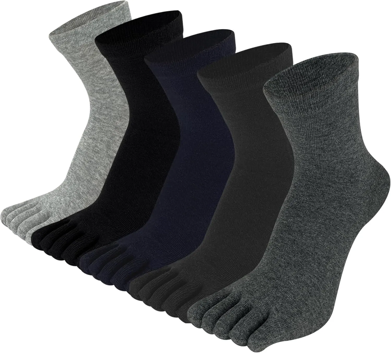 Toe Socks for Men Women - Five Finger Socks Cotton Crew Breathable for Athletic Running Sports 5 Pairs 9-13