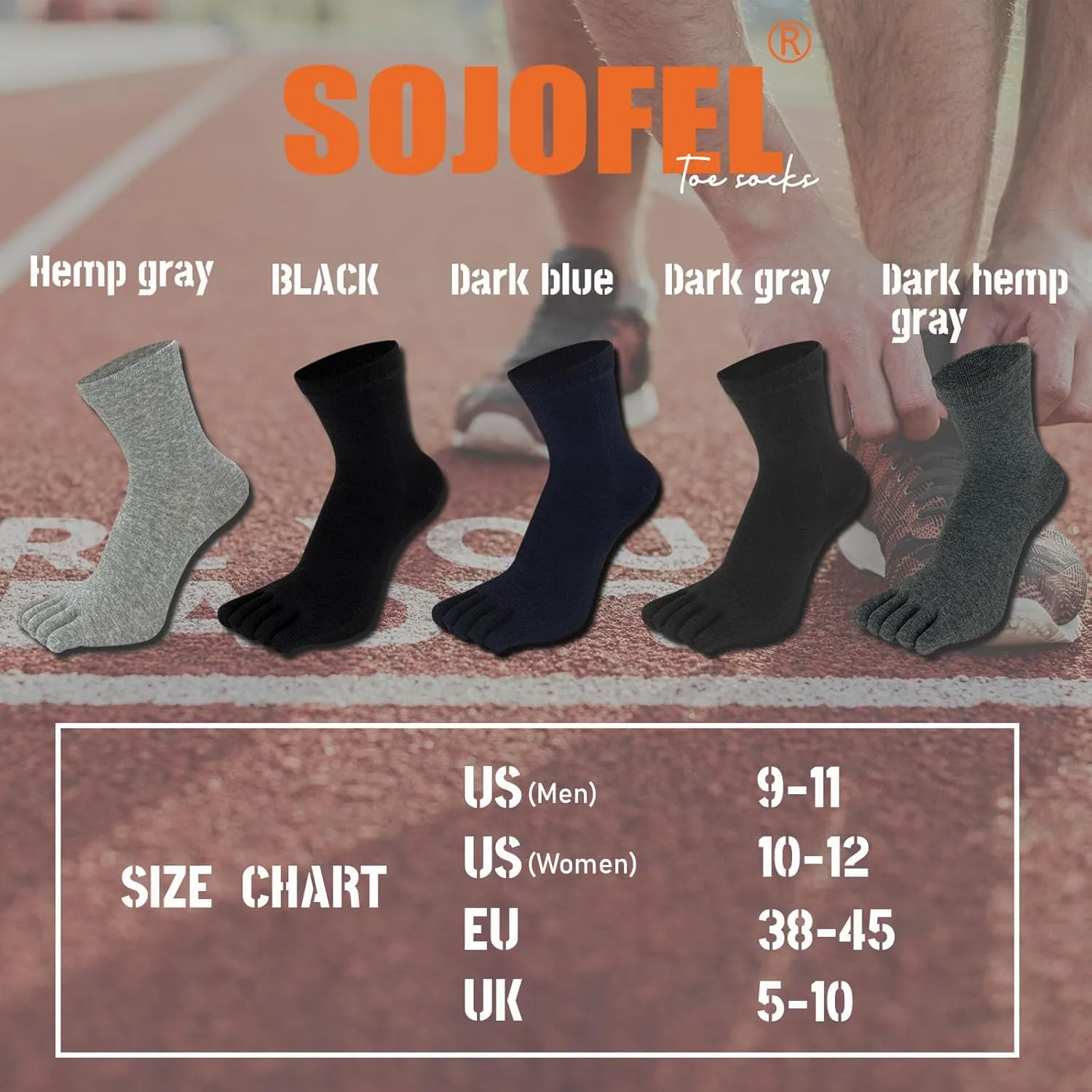 Toe Socks for Men Women - Five Finger Socks Cotton Crew Breathable for Athletic Running Sports 5 Pairs 9-13