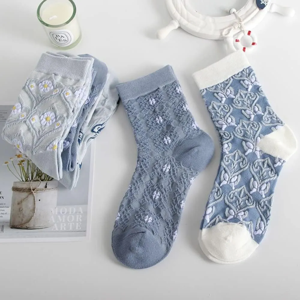 TOOGEN 5/6/10 Pairs of Womens Vintage Floral Patterned Cute Ruffle Cartoon Cotton Crew Socks
