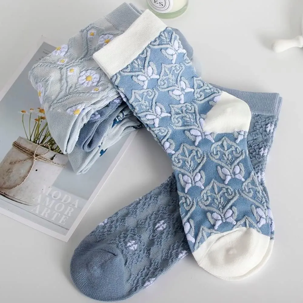 TOOGEN 5/6/10 Pairs of Womens Vintage Floral Patterned Cute Ruffle Cartoon Cotton Crew Socks