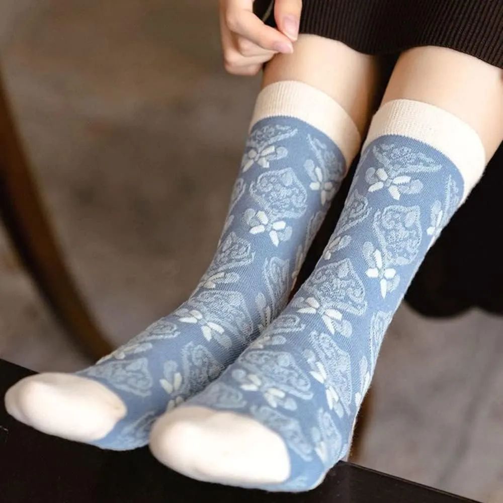 TOOGEN 5/6/10 Pairs of Womens Vintage Floral Patterned Cute Ruffle Cartoon Cotton Crew Socks