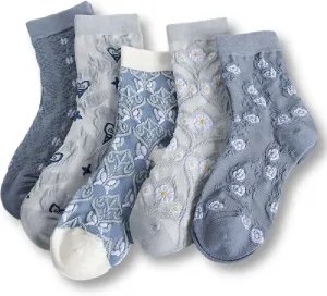 TOOGEN 5/6/10 Pairs of Womens Vintage Floral Patterned Cute Ruffle Cartoon Cotton Crew Socks