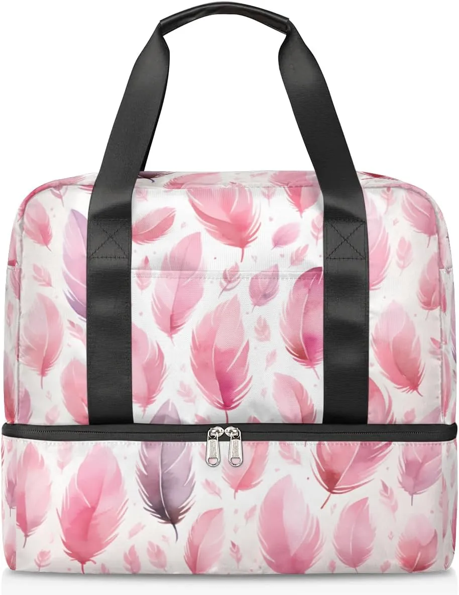 Travel Duffel Bags Feathers Sports Gym Bag with Wet Pocket & Shoes Compartment Large Duffel Bags Waterproof Overnight Bag Weekender Bags for Women Men