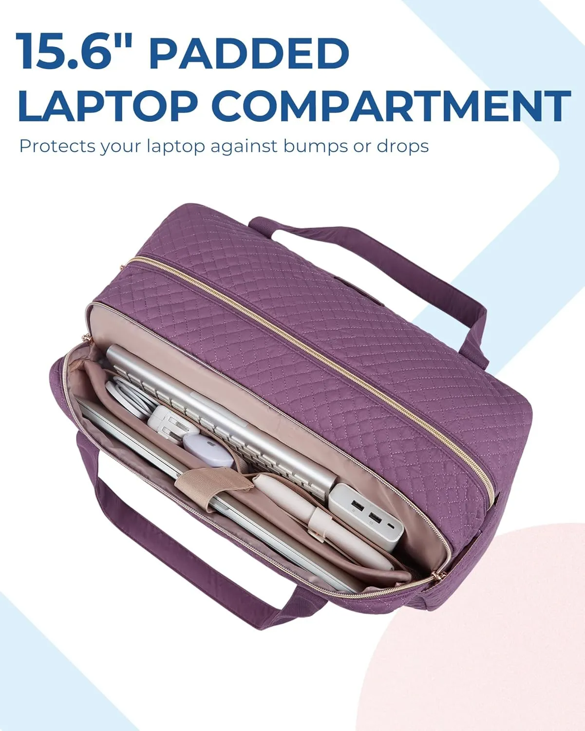 Travel Duffle Bag, BAGSMART 31L Quilted Weekender Overnight Bag for Women with Laptop Compartment, Large Carry On Airport Bag with Wet Pocket & Shoe Bag for Business Trips, Sports (Purple)