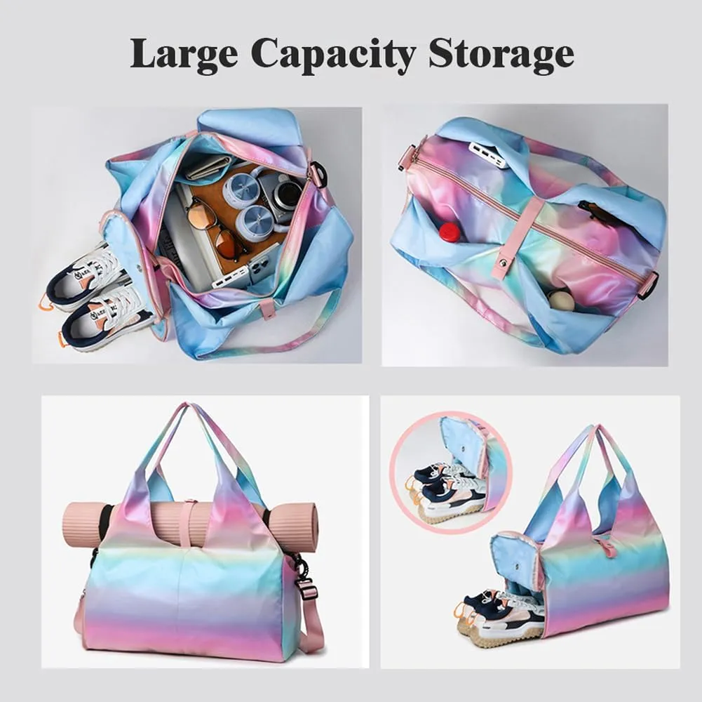 Travel Yoga Gym Bag for Women Waterproof Duffel Bag Carry On Workout Sport Bag Adjustable Yoga Mat Holder (Blue)