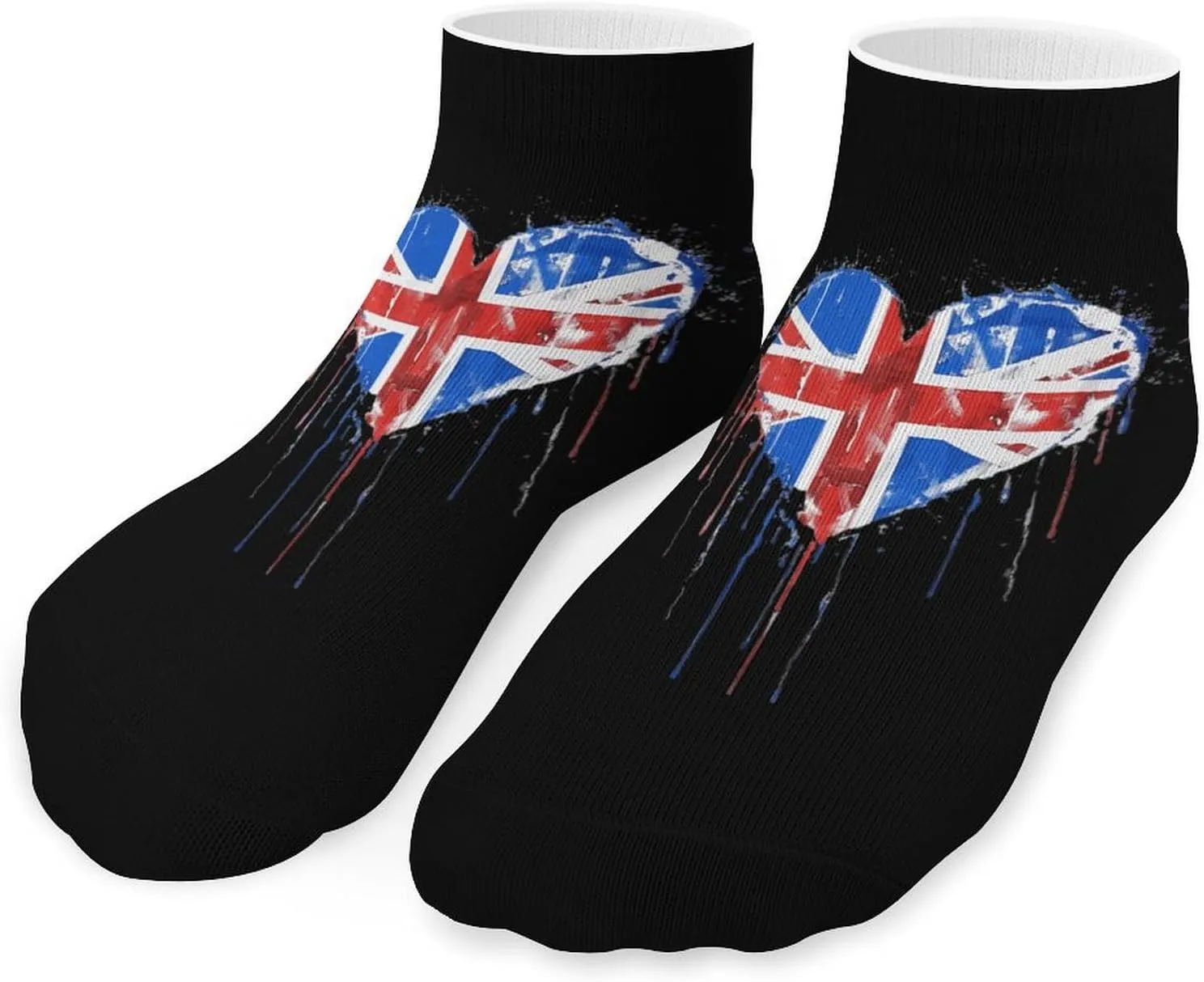 United Kingdom UK Flag Heart Printed Ankle Socks No Show Sock Low-Cut Athletic Socks for Men Women 1 Pair