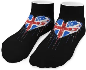 United Kingdom UK Flag Heart Printed Ankle Socks No Show Sock Low-Cut Athletic Socks for Men Women 1 Pair