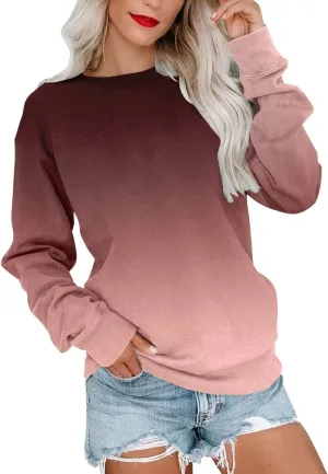 UQRZAU Women'S Colorblock Sweatshirt Long Sleeve Round Neck Casual Comfortable Loose Lightweight