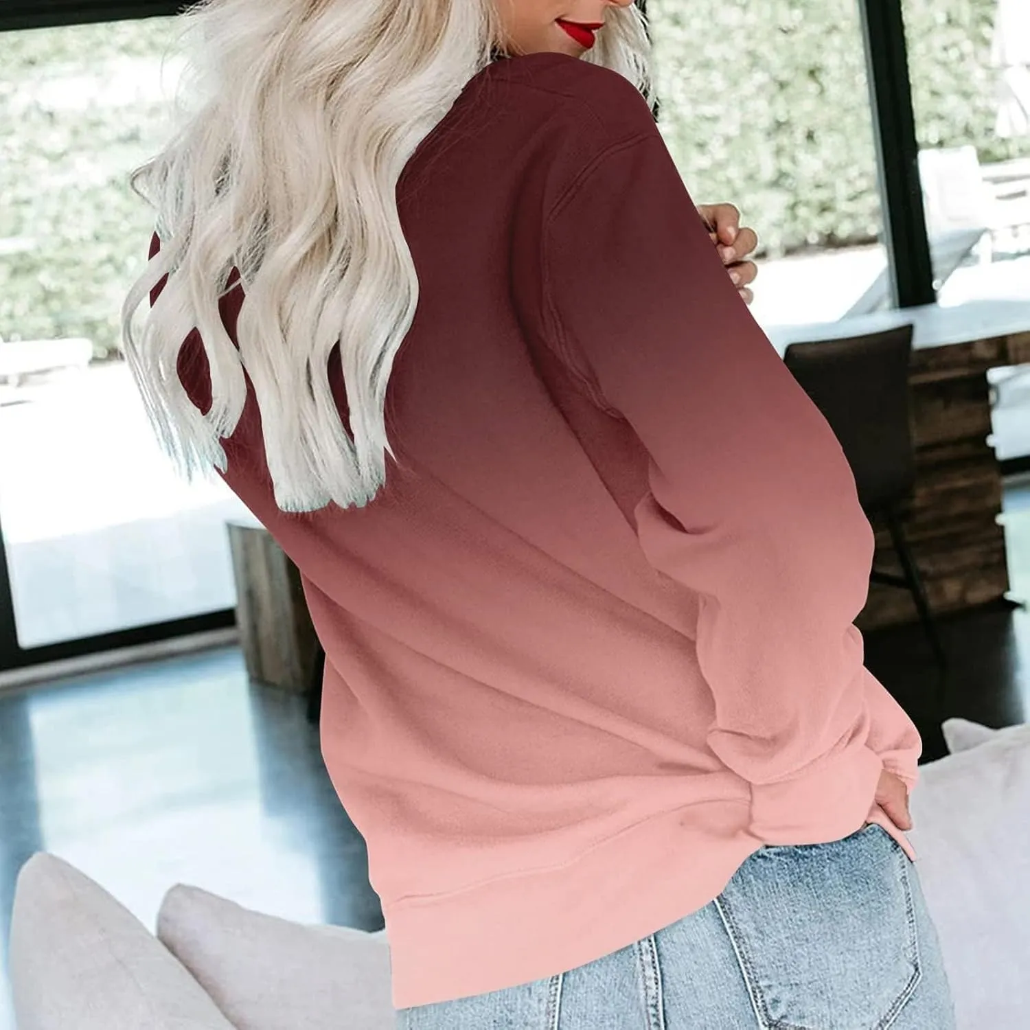 UQRZAU Women'S Colorblock Sweatshirt Long Sleeve Round Neck Casual Comfortable Loose Lightweight