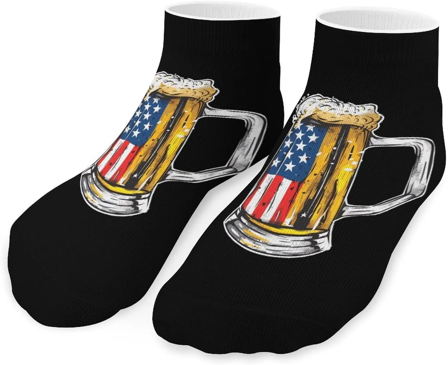 U.S. Flag Beer Printed Ankle Socks No Show Sock Low-Cut Athletic Socks for Men Women 1 Pair