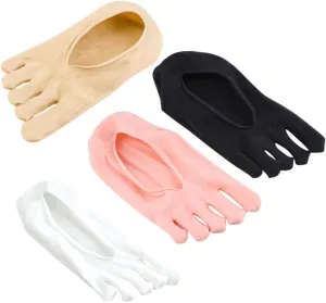 VALICLUD No Show Socks Women 4 Pairs 5-toe Socks Silicone Non Slip Breathable for Foot Pain Relief