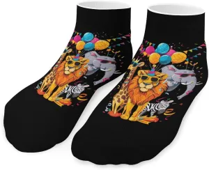 Vintage Birthday Party Animals with Glasses Printed Ankle Socks No Show Sock Low-Cut Athletic Socks for Men Women 1 Pair