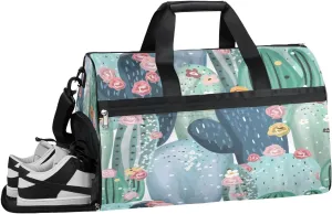 Vintage Cactus Resistant Sports Gym Bag for Women Men Travel Duffel bag with Wet Pocket & Shoes Compartment Waterproof Weekender Bag 19.7"x9.9"x13"