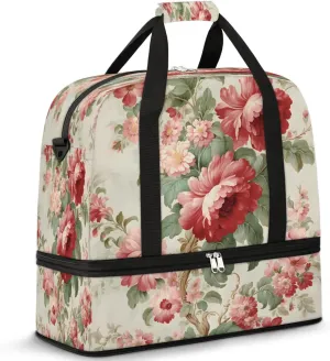 Vintage Floral Tapestry Travel Duffel Bag, Travel Essentials, Gym Bag for Women, Weekender Overnight Bag With Shoes Compartment, Carry On Bags for Airplanes