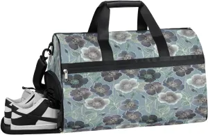 Vintage Flowers Gym Bag for Men Women Fitness Workout Sports Duffle Bag with Shoes Compartment Decorative Floral Water Resistant Overnight Weekender Duffel Bag