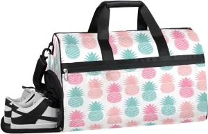 Vintage Pineapple Resistant Sports Gym Bag for Women Men Travel Duffel bag with Wet Pocket & Shoes Compartment Waterproof Weekender Bag 19.7"x9.9"x13"