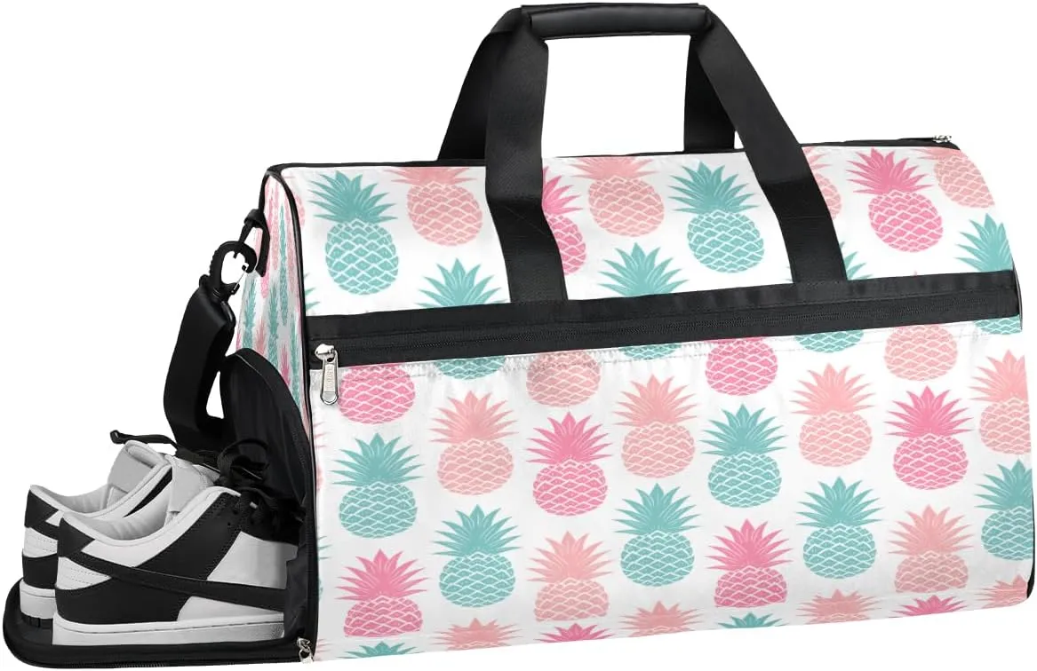 Vintage Pineapple Resistant Sports Gym Bag for Women Men Travel Duffel bag with Wet Pocket & Shoes Compartment Waterproof Weekender Bag 19.7"x9.9"x13"