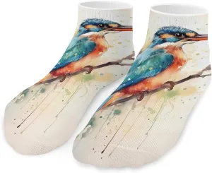 Watercolor Bird Butterfly Printed Ankle Socks No Show Sock Low-Cut Athletic Socks for Men Women 1 Pair