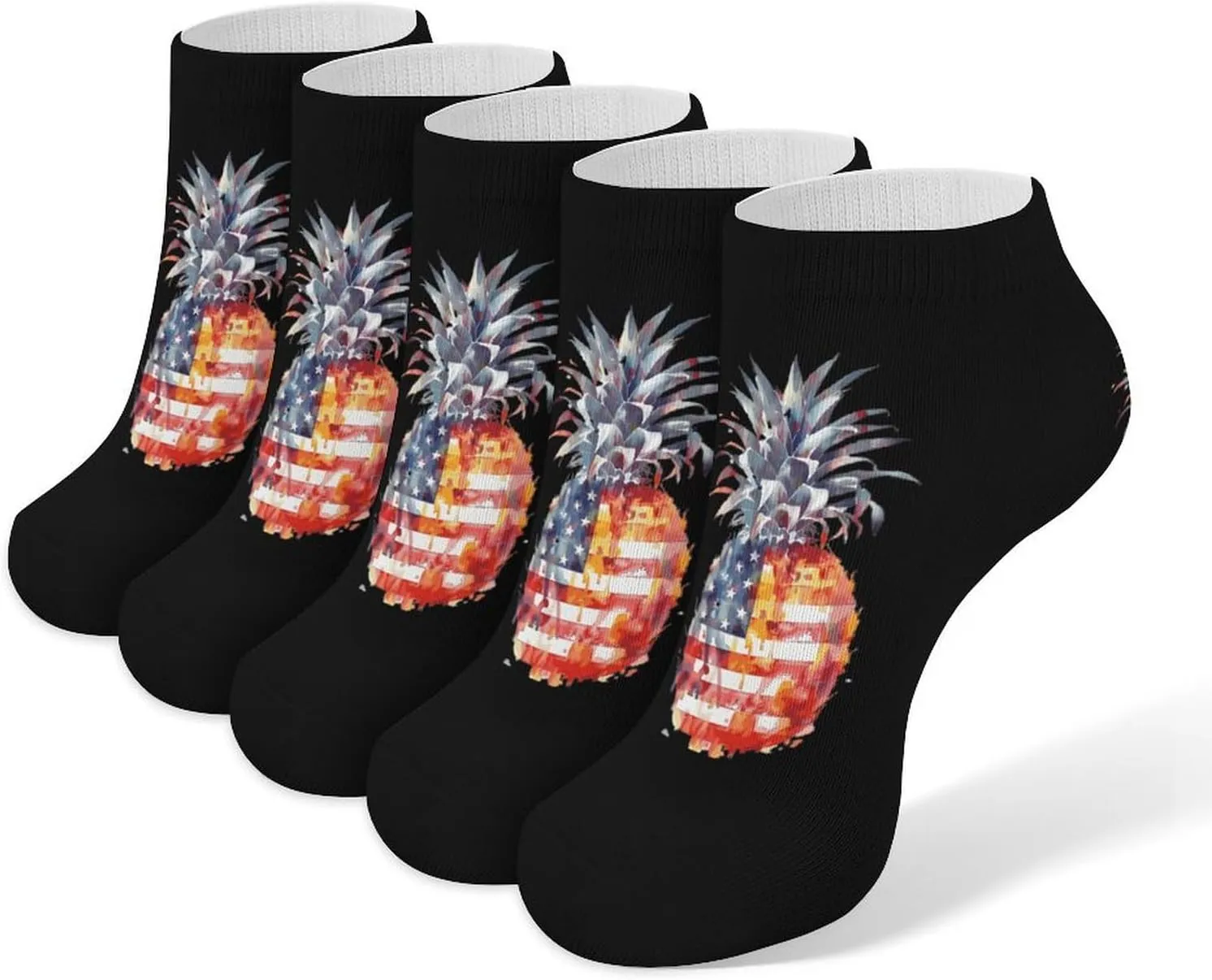 Watercolor U.S. Flag Pineapple 5 Pairs Low Cut Ankle Socks for Men Women Athletic Running Socks No Show Breathable