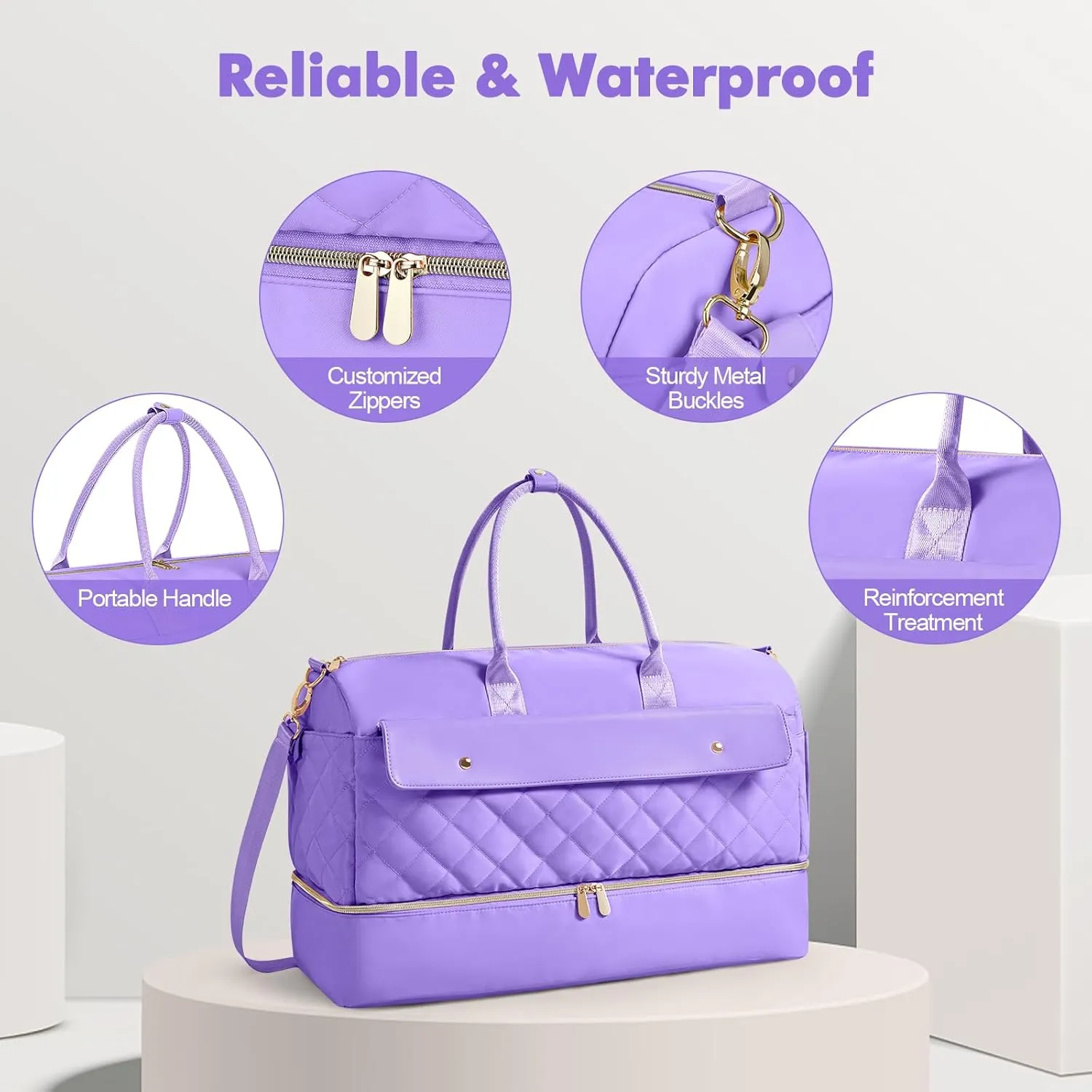 Wedama Weekender Bags for Women, Travel Duffel Bag with Shoe Compartmentfor Travel Gym, Purple, Large