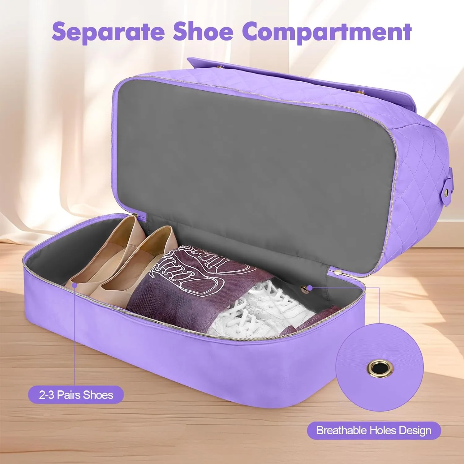Wedama Weekender Bags for Women, Travel Duffel Bag with Shoe Compartmentfor Travel Gym, Purple, Large